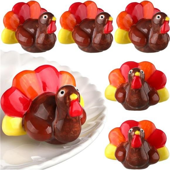 6 Pcs Mini Thanksgiving Turkey Plates Decor Hand Painted Mini Turkey Decor - Picture 1 of 6